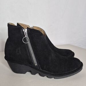Fly London Poro Suede Wedge Ankle Boots - Size 8-8.5